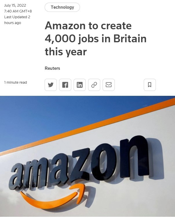 亚马逊今年计划在英国招聘4000名员工