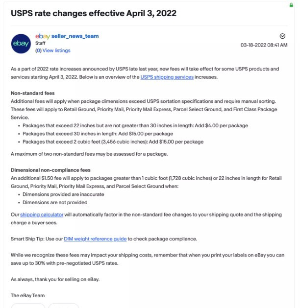 eBay：美国邮政更新了危险品运输政策
