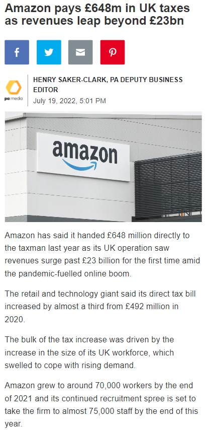 亚马逊获100万英镑税收减免,利润飙升近60%