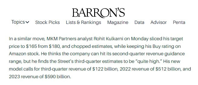 亚马逊将公布第二季度财报 多名分析师预测其收入将创历史新低