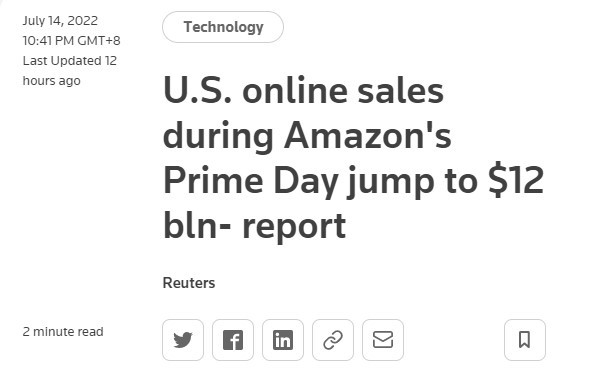 亚马逊Prime Day售出超3亿件商品