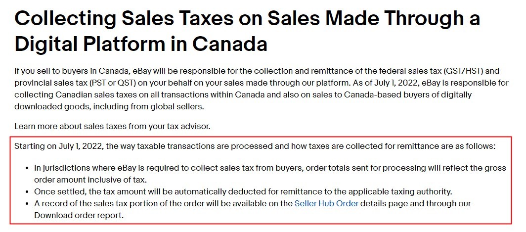 eBay加拿大站销售税已生效