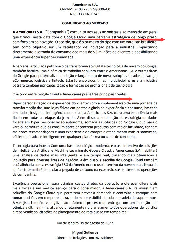 巴西电商Americanas与谷歌云技术部门达成长期合作