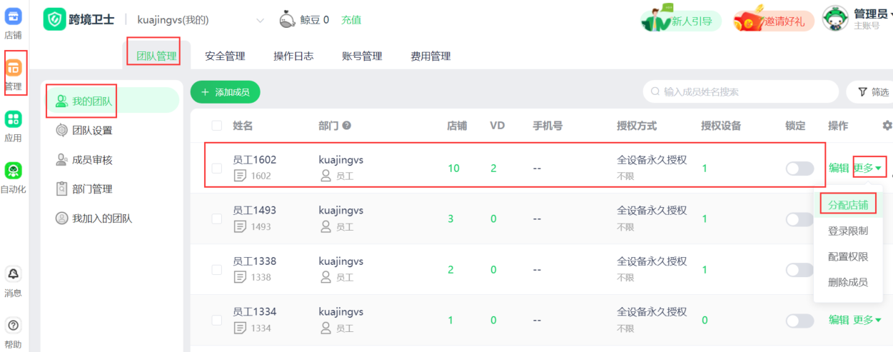跨境卫士安全浏览器如何给成员授权店铺