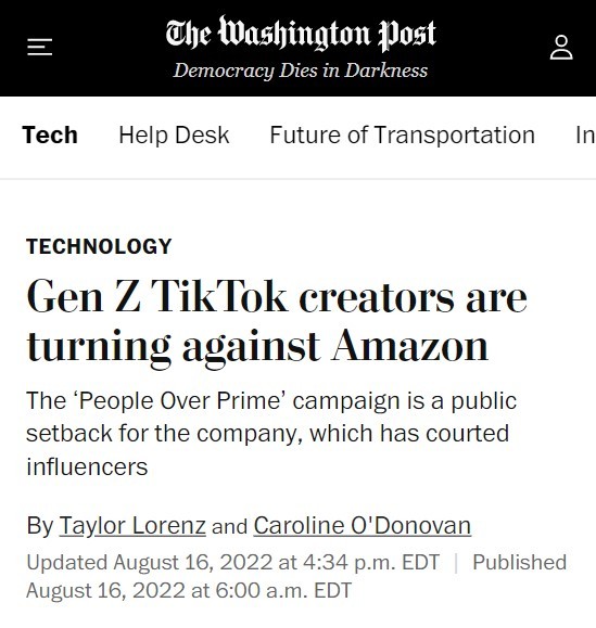 亚马逊被数十名TikTok网红联合抵制