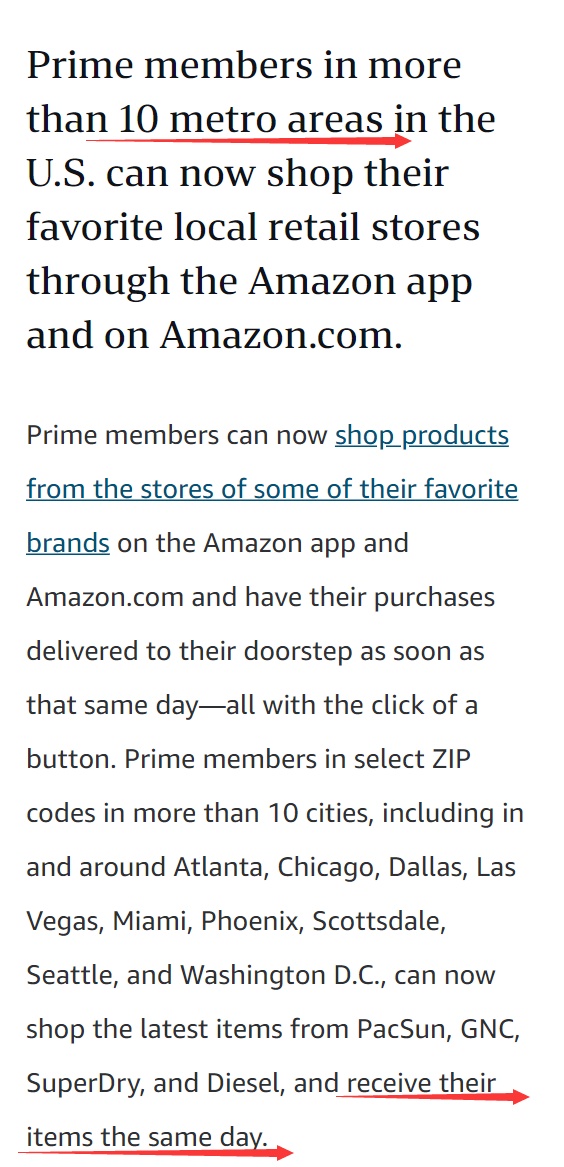 亚马逊开始在特定零售店推出当日送达服务