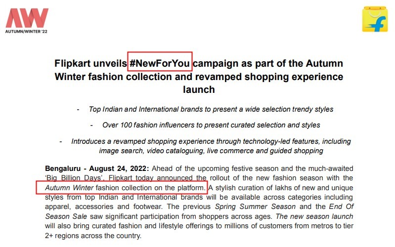 Flipkart推出秋冬时装系列活动#NewForYou