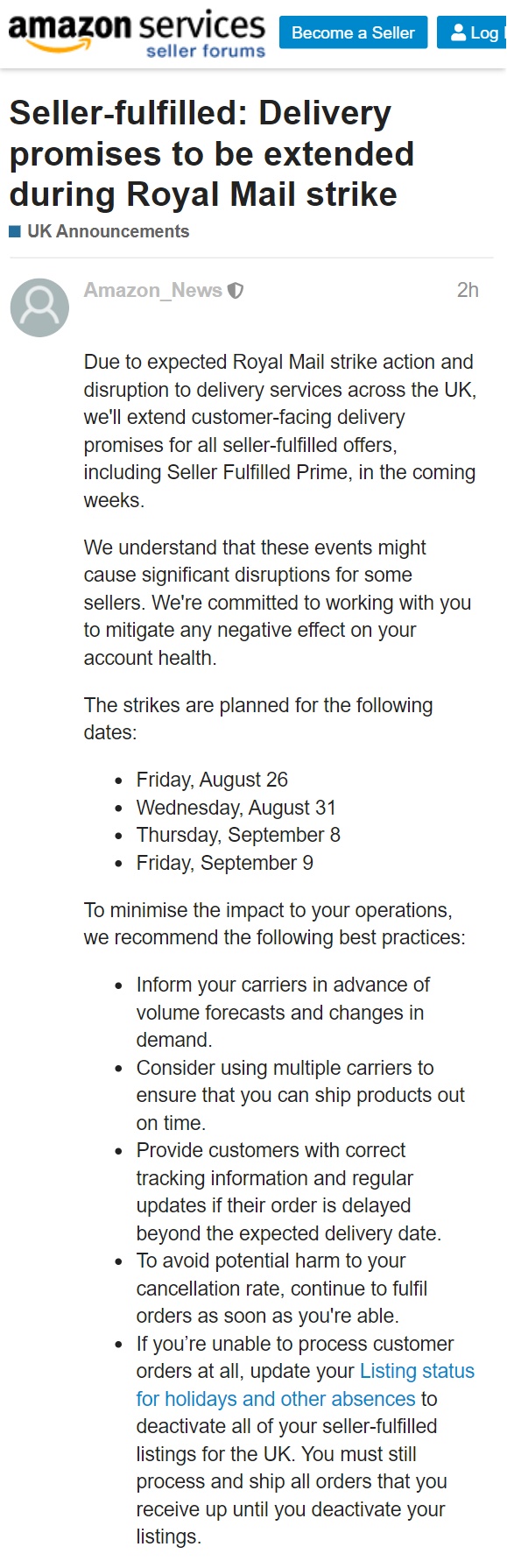 亚马逊英国站将延长未来几周所有包裹交付时间