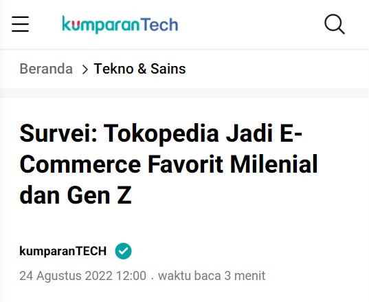 Kumparan印尼消费者调查：Tokopedia是千禧一代和Z世代最信任的电商平台