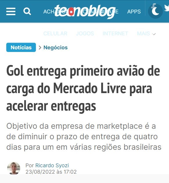 Mercado Livre与GOL合作首架货机已完成交付