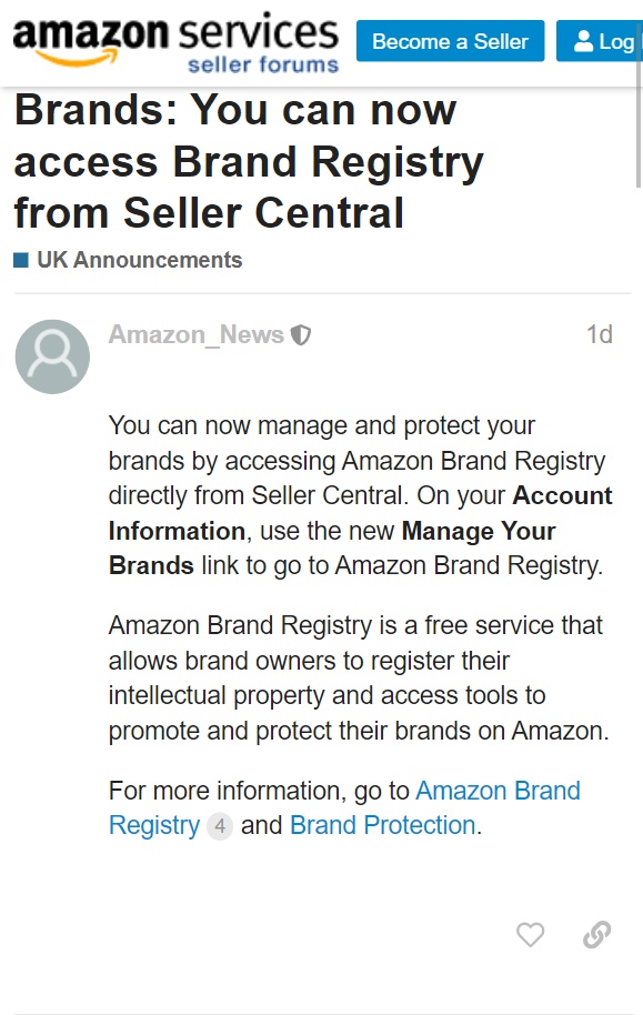 亚马逊欧洲站允许卖家从卖家中心访问品牌注册