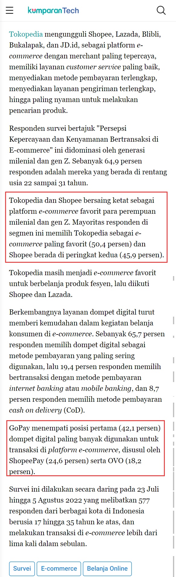 Kumparan印尼消费者调查：Tokopedia是千禧一代和Z世代最信任的电商平台