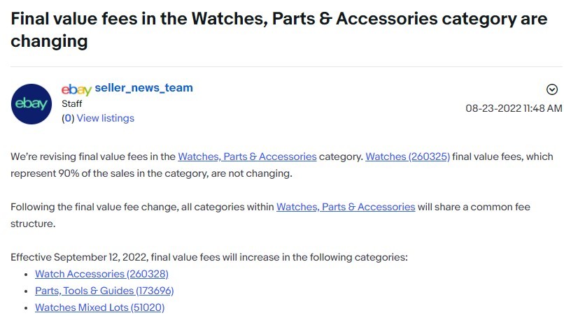 eBay自9月12日起将增加部分类别最终价值费用