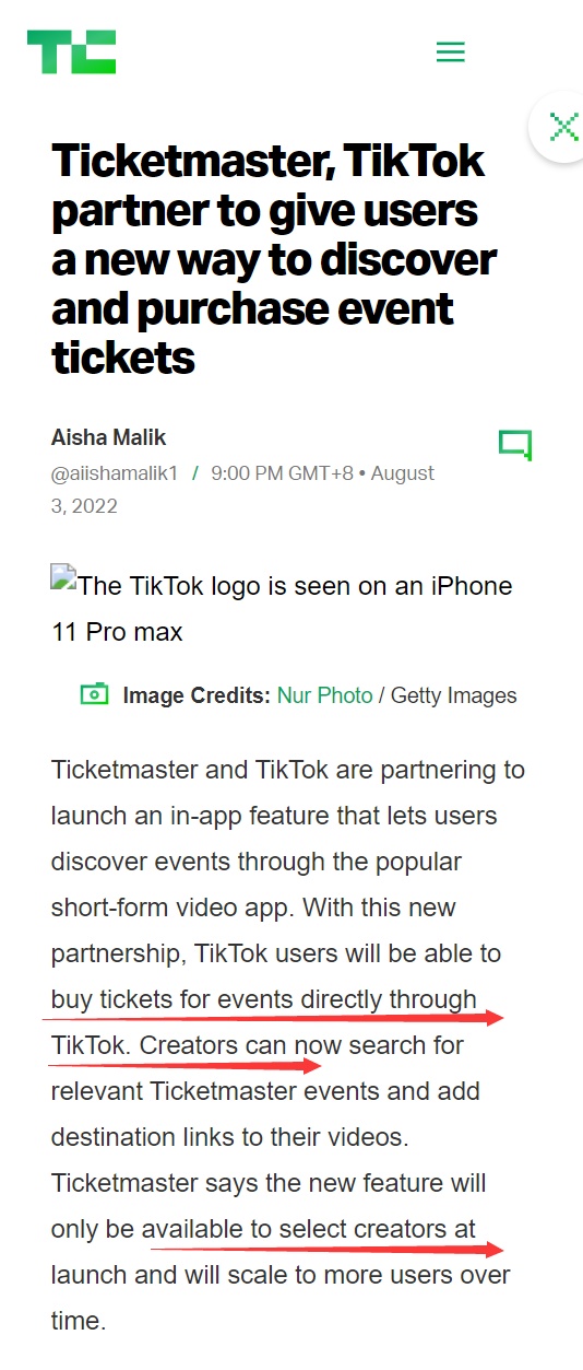 TikTok与Ticketmaster合作 用户可在应用内购票