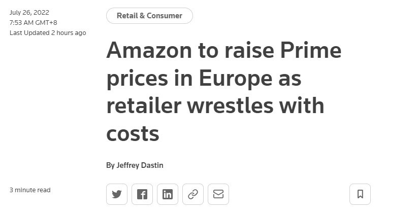 亚马逊英国Prime会员数量锐减59万