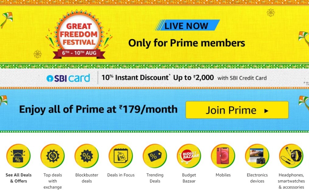 亚马逊印度站将于8月6日-10日举办大自由节促销活动