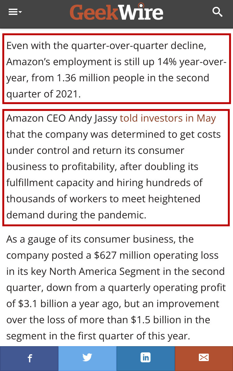 亚马逊史上最大规模裁员 直属员工减少近10万