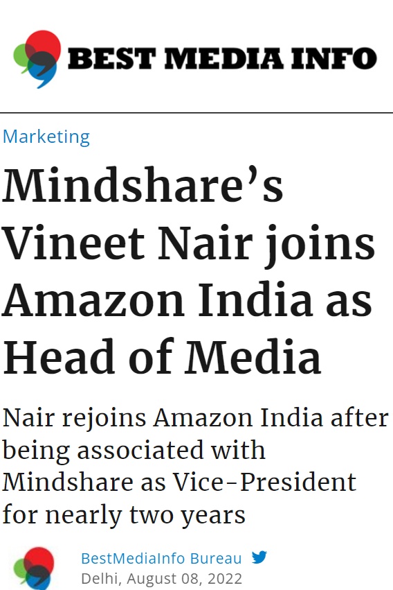 传立媒体副总裁加入亚马逊印度公司担任媒体主管