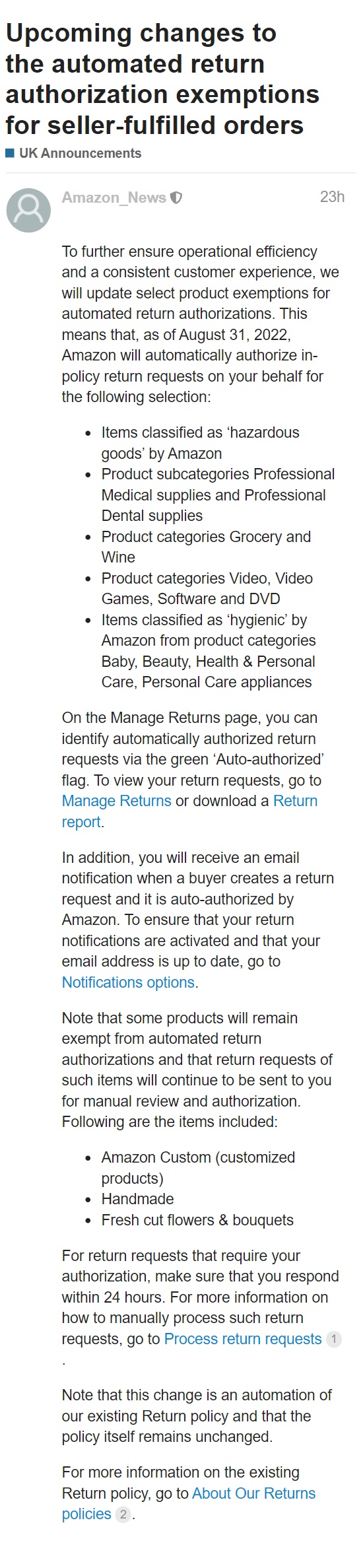 8月31日起亚马逊将对卖家部分产品授权自动退货