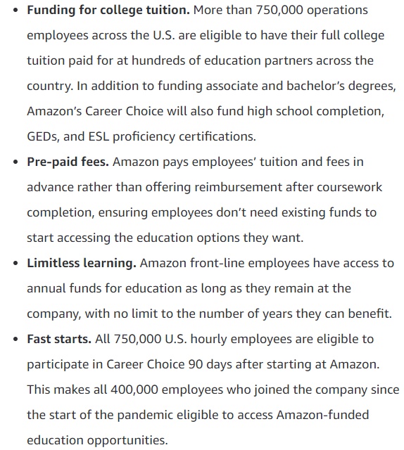 亚马逊为75万名美国员工支付大学学费