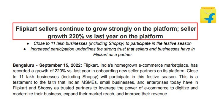 Flipkart平台新卖家数量相比去年增长220%