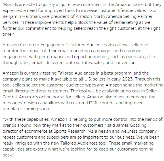 亚马逊推出免费电子邮件营销功能