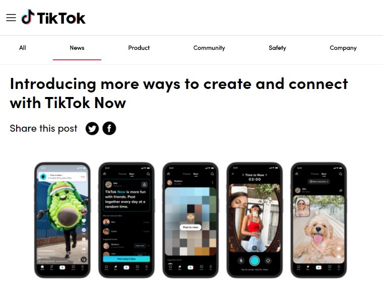 TikTok推出新功能TikTok Now支持用户实时分享