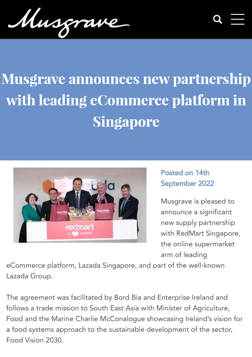Lazada在线超市部门与Musgrave建立供应合作关系