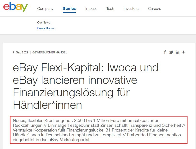 eBay德国站与在线贷款提供商Iwoca合作推出融资解决方案