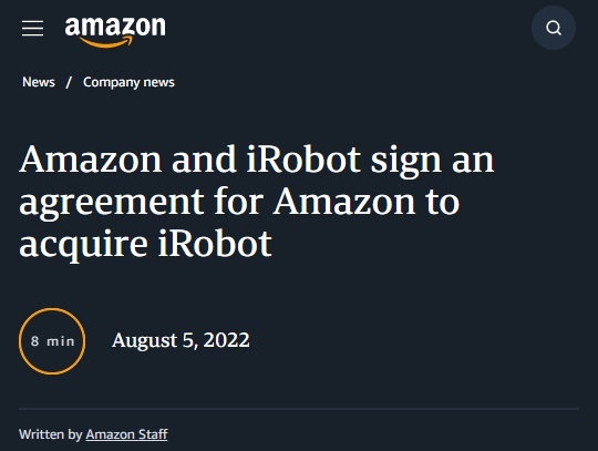 亚马逊17亿美元收购iRobot交易被调查