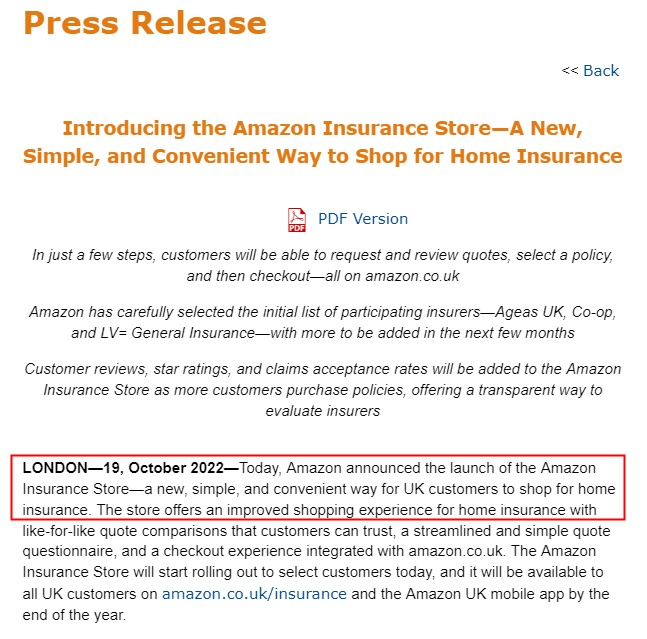 亚马逊宣布在英国推出保险商店 提供家庭保险购买