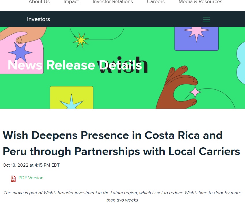 Wish宣布与拉美两家物流供应商达成战略合作