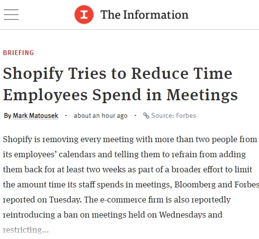 Shopify将减少员工开会时间