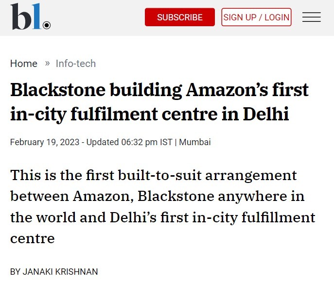 亚马逊在印度德里开设首个配送中心