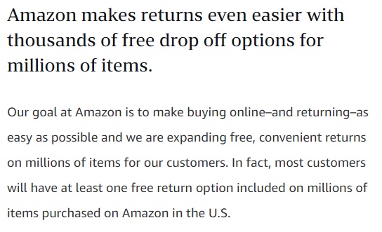 亚马逊支持免费退货,无需包装盒胶带或标签